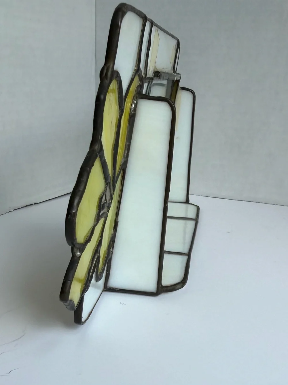 Stained Glass Tiffany Style Photo Frame 3x5 Lily Flower Floral White Yellow Vtg